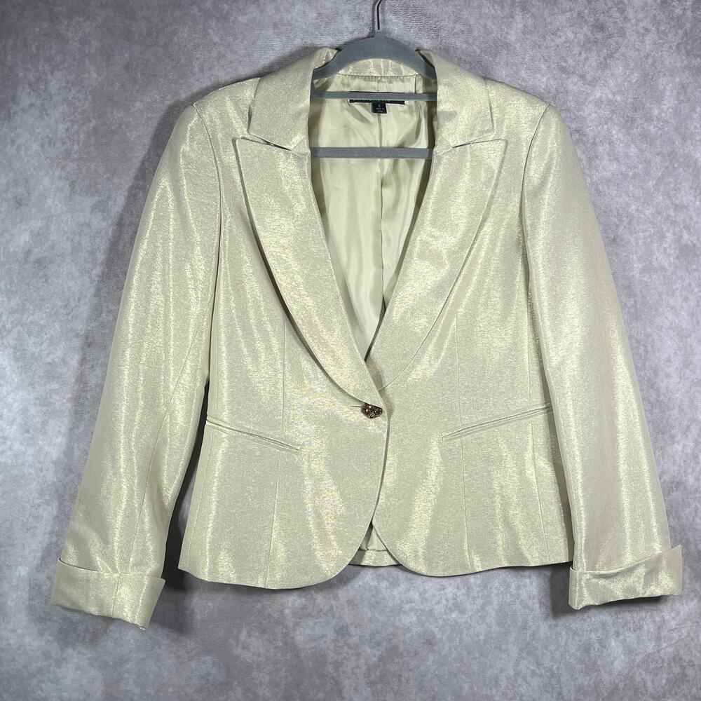 Lafayette 148 Blazer Jacket Womens 6 Gold Metallic One-Button Peak Lapel Career‎